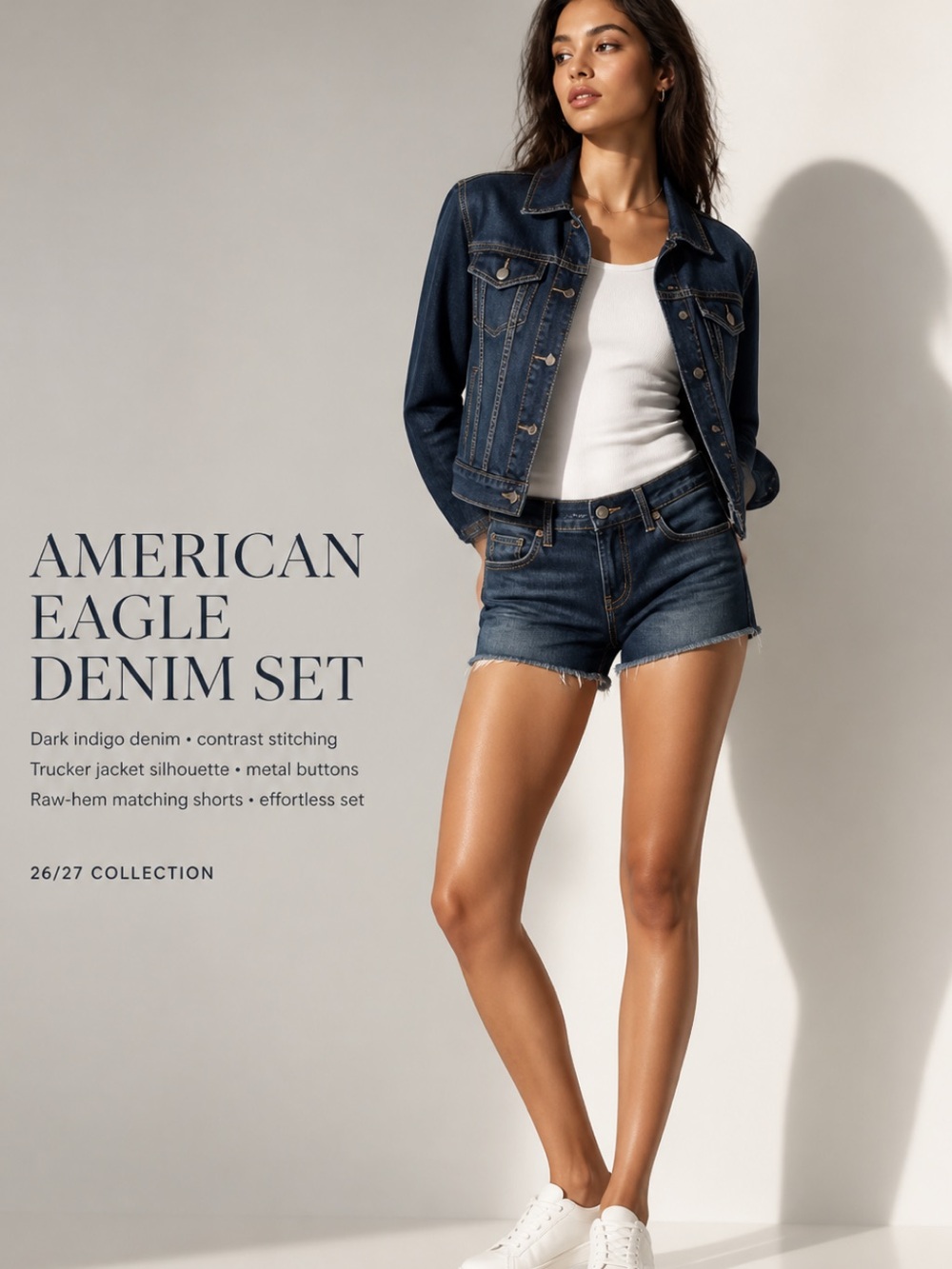 American Eagle Dark Indigo Denim Jacket & Shorts Set